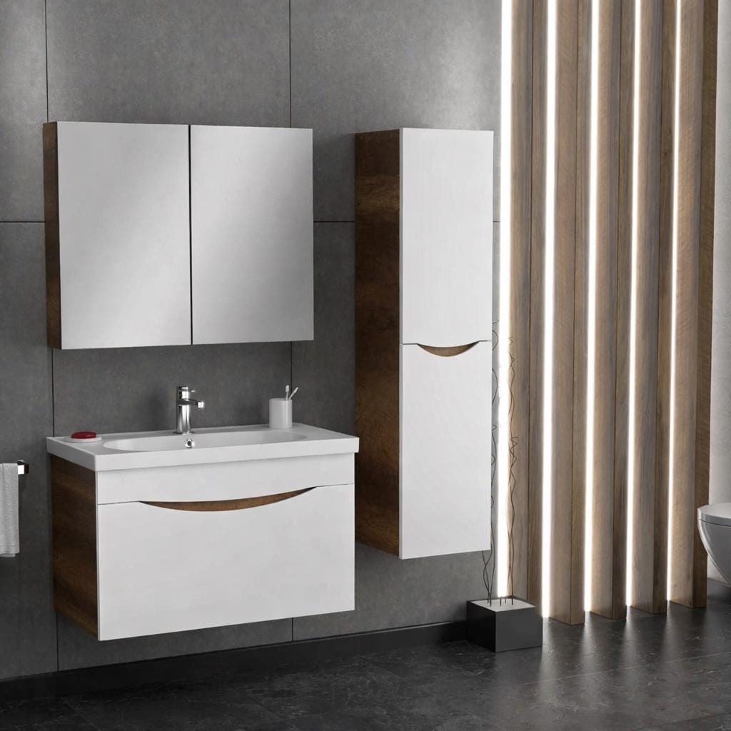 Smile 85cm Baroque MDF/Matte White Bathroom Cabinet Set or Single Options -  Ready to Install, Pre-Assembled, Wall Mounted