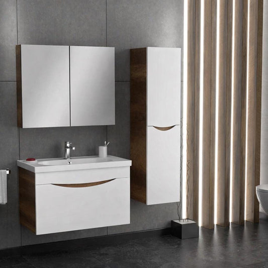 Smile 85cm Baroque MDF/Matte White Bathroom Cabinet Set or Single Options -  Ready to Install, Pre-Assembled, Wall Mounted