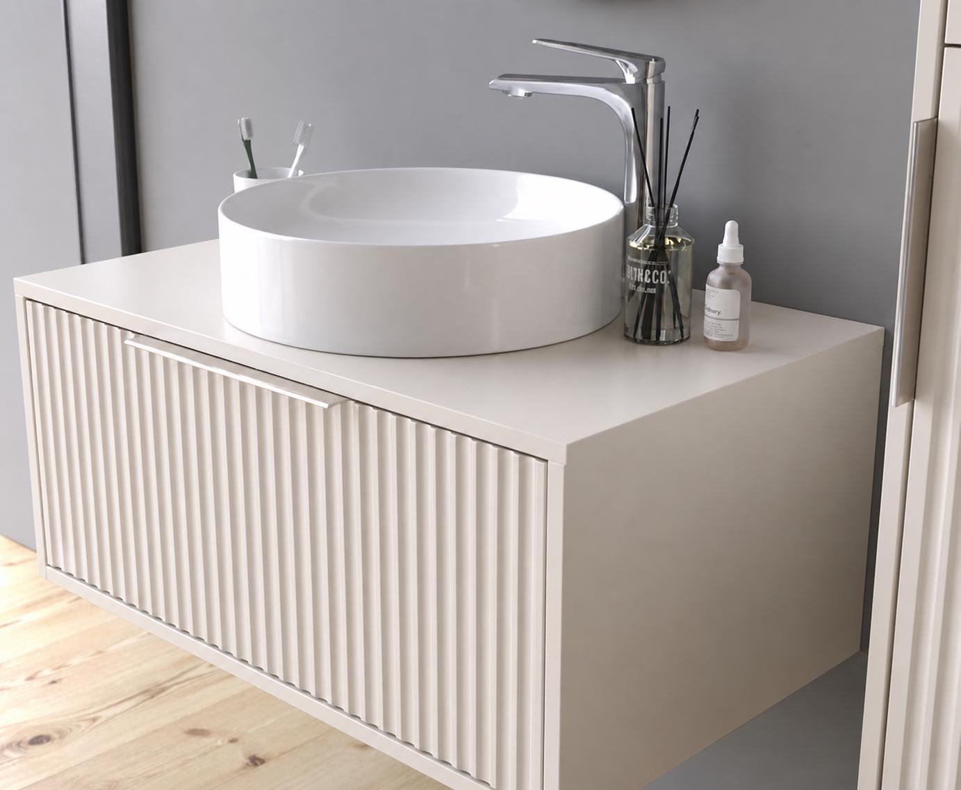 Hole 85 cm White Bathroom Cabinet Set or Single Options- Ready to Install, Pre-Assembled, Wall Mounted