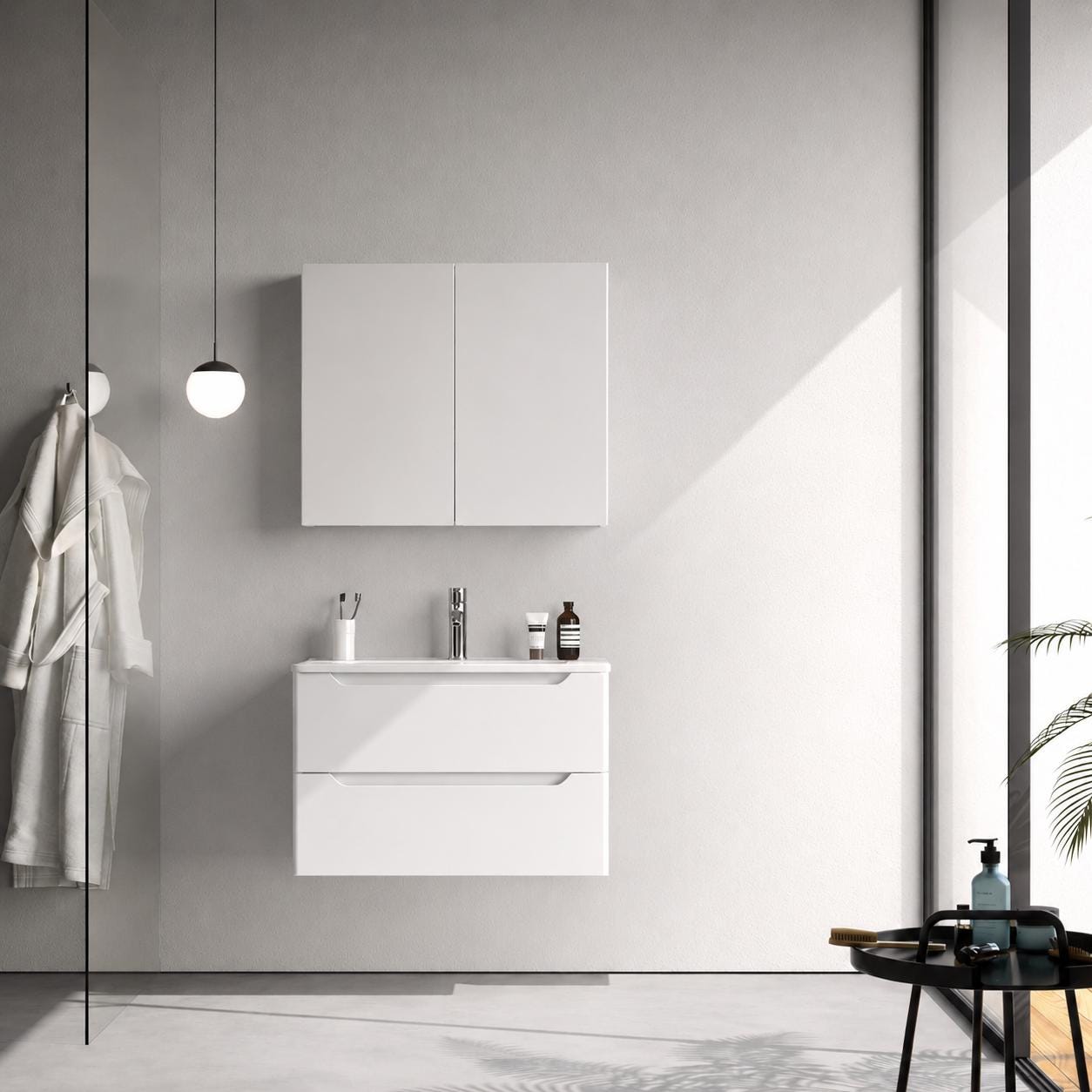 Perla 80 cm White Bathroom Cabinet Set or Single Options - Ready to Install, Pre-Assembled, Wall Mounted