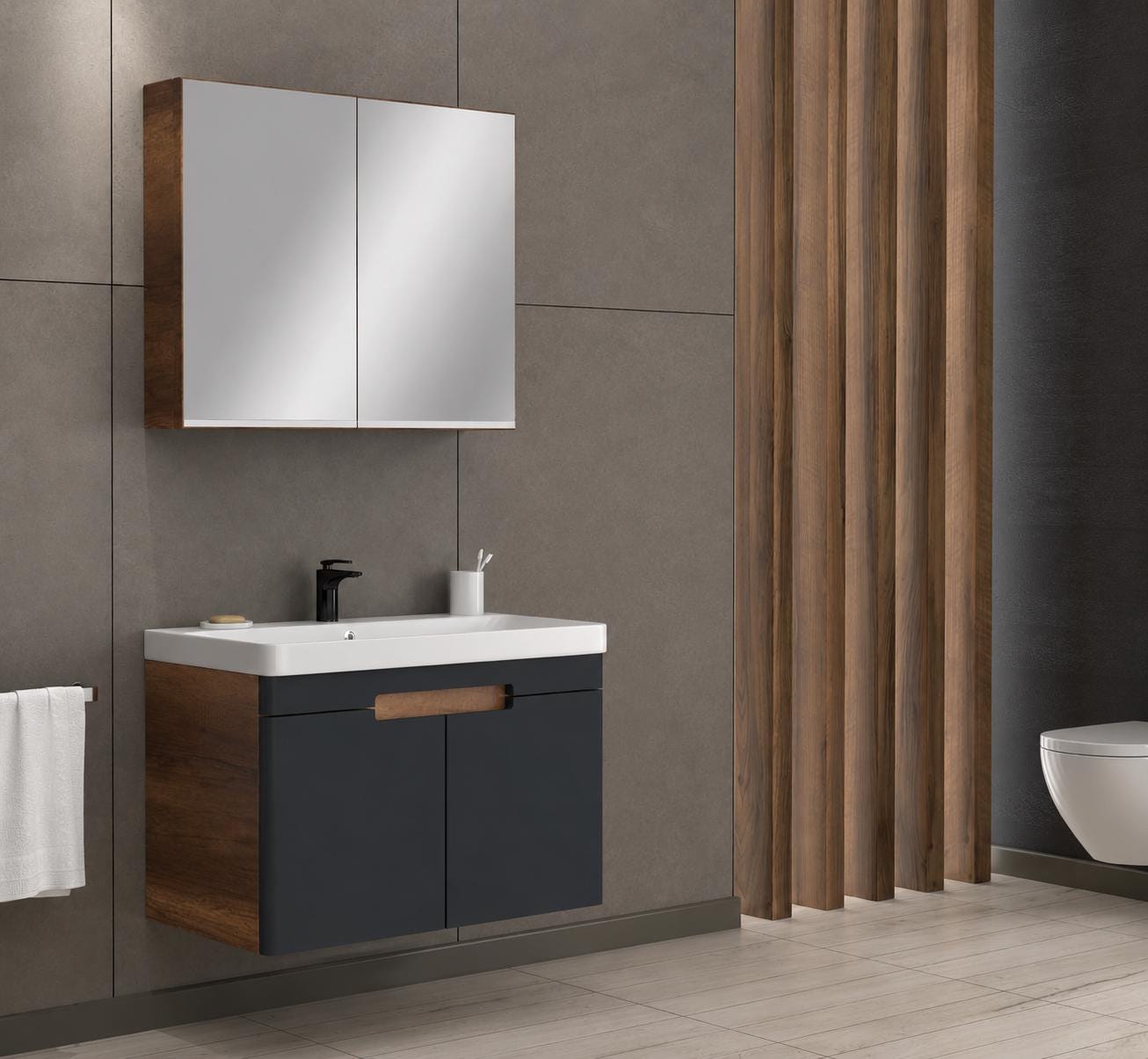 Trend 80 cm Baroque MDF / Matte Anthracite Bathroom Cabinet Set or Single Options - Ready to Install, Pre-Assembled, Wall Mounted