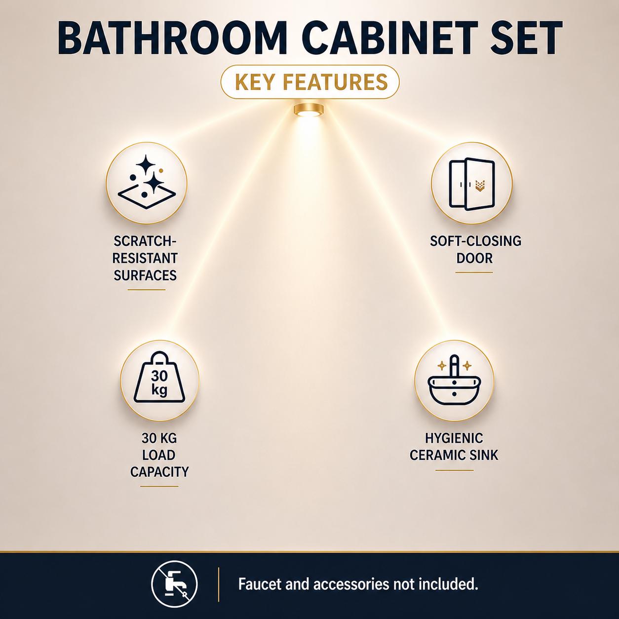 Lyon 50 cm White Bathroom Cabinet Set or Single Options - Ready to Install, Pre-Assembled, Wall Mounted