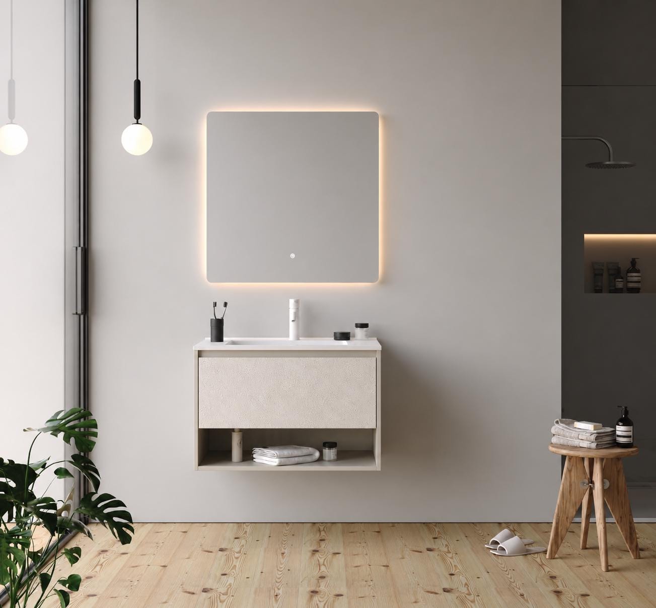 Duru 80 cm Silk Gray Bathroom Cabinet Set or Single Options - Ready to Install, Pre-Assembled, Wall Mounted