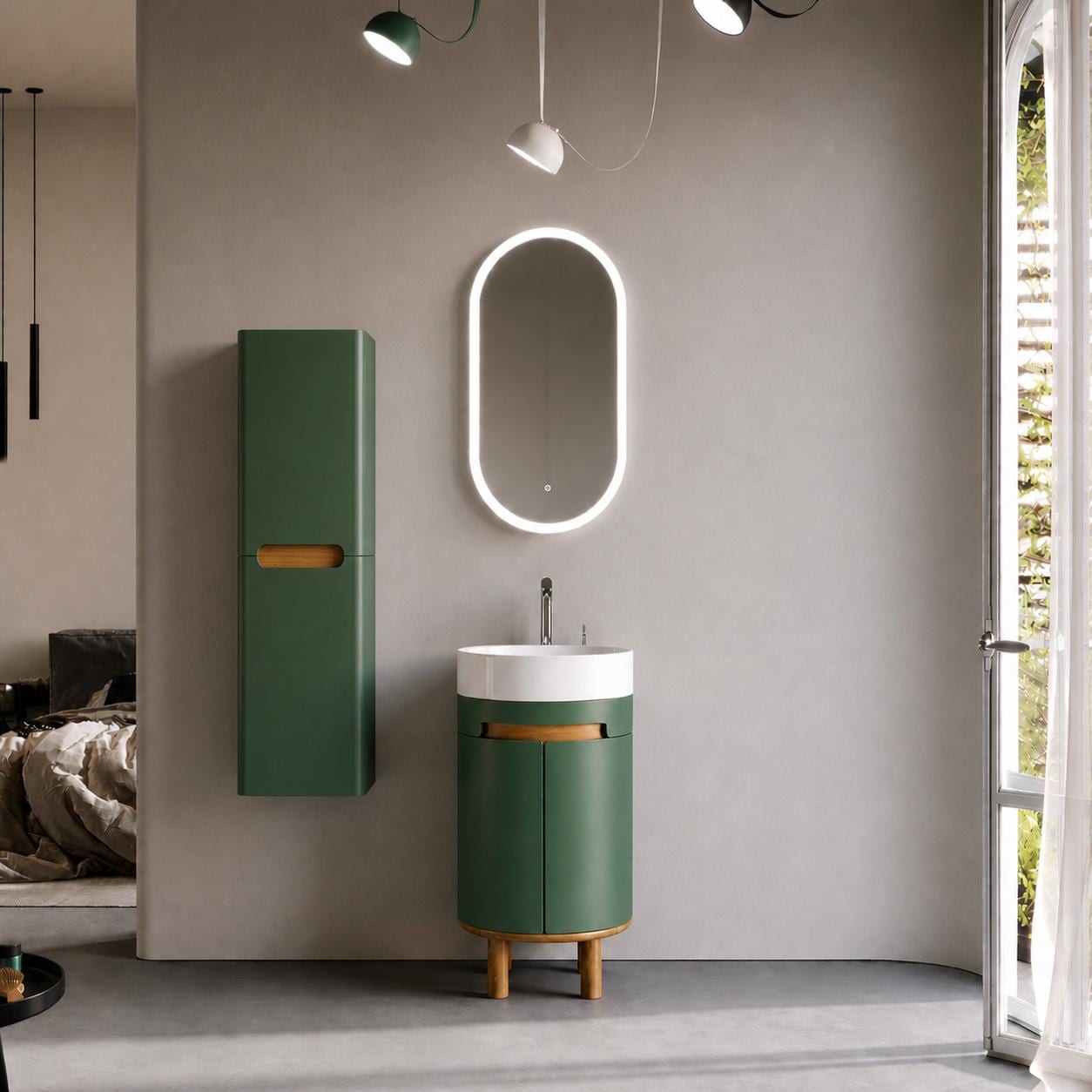 Masal 42 cm Green Bathroom Cabinet Set or Single Options - Ready to Install, Pre-Assembled, Wall Mounted
