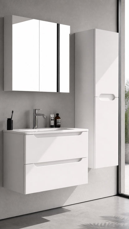 Perla 80 cm White Bathroom Cabinet Set or Single Options - Ready to Install, Pre-Assembled, Wall Mounted