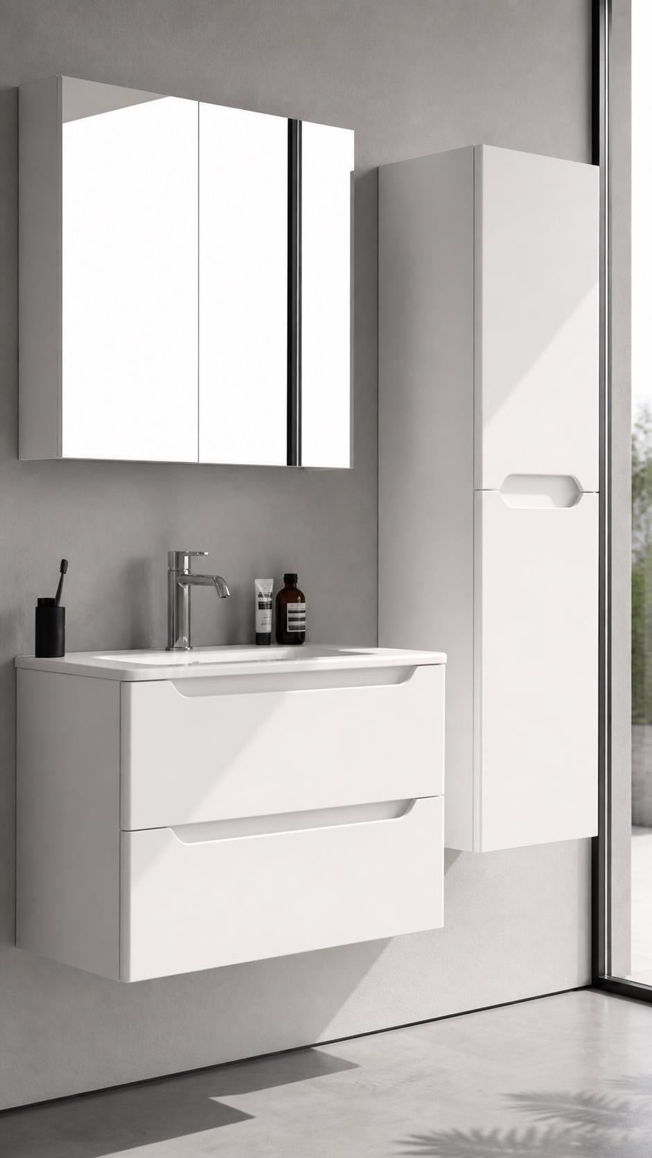 Perla 60 cm White Bathroom Cabinet Set or Single Options- Ready to Install, Pre-Assembled, Wall Mounted